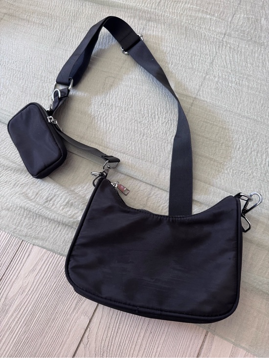 Handbags - Black Crossbody Shoulder Bag with Detachable Pouch